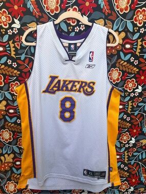 Reebok White, Purple & Gold Bryant #8 Basketball Jersey